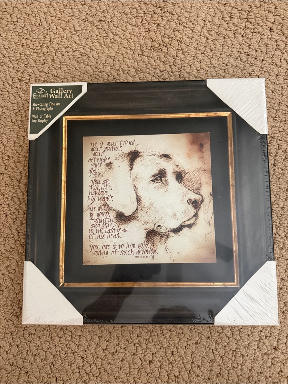 Gallery Wall Art Framed Dog Portrait in Black & Gold Frame